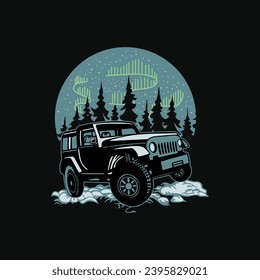 Northern adventure with tshirt vintage design featuring an off road journey under the starry sky