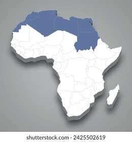 Northern Africa location within Africa 3d isometric map