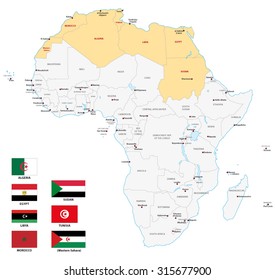 northern africa map with flags