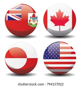 Northern America country national circle button flags background texture. Vector illustration