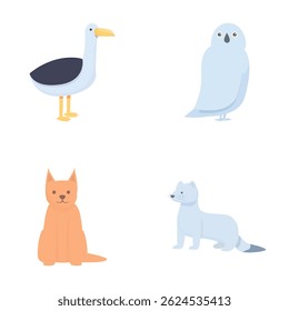 Northern animal icons set cartoon vector. Antarctic and arctic animal. Environment, wildlife