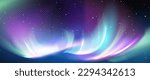 Northern aurora light in polar sky at night vector. Abstract realistic borealis illustration in green, blue and pink color. Mystery lapland phenomenon glow with gradient for romantic backdrop