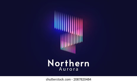 Northern aurora. Vector banner, logo or emblem template. Northern bright lights. On dark background.