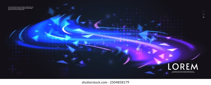 Northern aurora. Vector banner, logo or emblem template. Northern bright lights. On dark background.