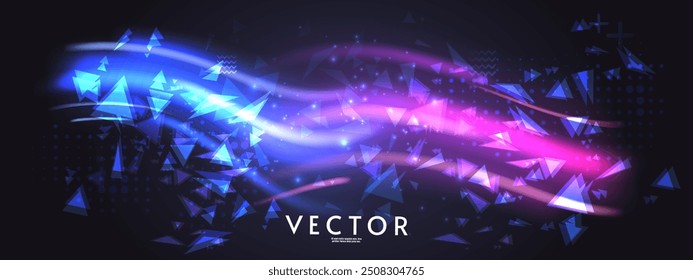 Northern aurora. Vector banner, logo or emblem template. Northern bright lights. On dark background.