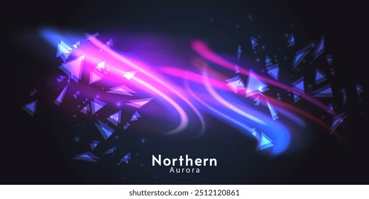 Northern aurora. Vector banner, logo or emblem template. Northern bright lights. On dark background.