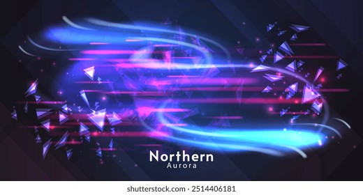 Northern aurora. Vector banner, logo or emblem template. Northern bright lights. On dark background.