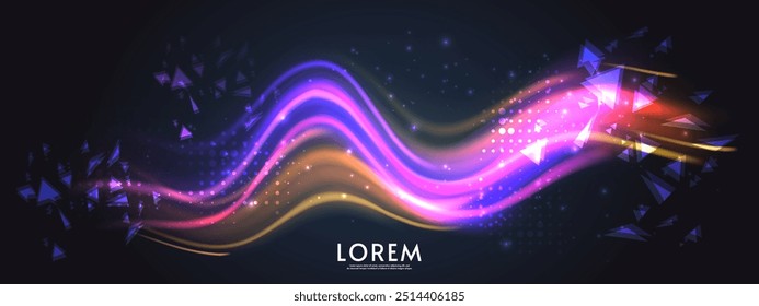 Northern aurora. Vector banner, logo or emblem template. Northern bright lights. On dark background.