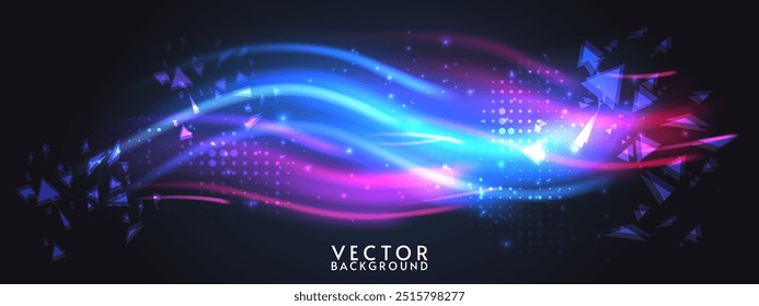 Northern aurora. Vector banner, logo or emblem template. Northern bright lights. On dark background.