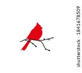 Northern cardinal and black branch. Redbird Christmas card. bird silhouette isolated on white background. Vector illustration. Winter holidays clipart.