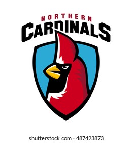 Northern cardinal sport logo angry bird team shield mascot.