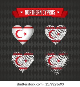 Northern Cyprus. Collection of four vector hearts with flag. Heart silhouette