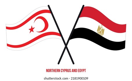 Northern Cyprus and Egypt Flags Crossed And Waving Flat Style. Official Proportion. Correct Colors.