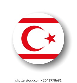 Northern Cyprus flag - flat vector circle icon or badge with dropped shadow.