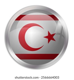 Northern Cyprus flag - glossy circle button displays a colorful flag representing a country cultural identity and heritage. The essence of national pride and unity.