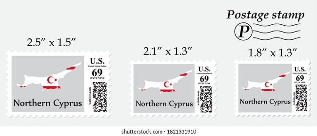 Nordzypern-Flaggenplan auf Briefmarke unterschiedlicher Größe.