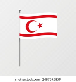 Nordzypern Flagge auf Fahnenmast. Vektorillustration.