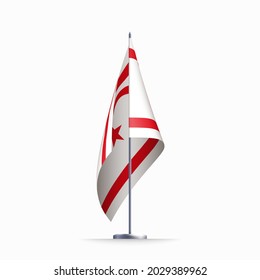 Northern Cyprus flag state symbol isolated on background national banner. Greeting card National Independence Day Turkish Republic of Northern Cyprus. Illustration banner realistic state flag of TRNC.