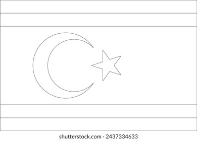Northern Cyprus flag - thin black vector outline wireframe isolated on white background. Ready for colouring.