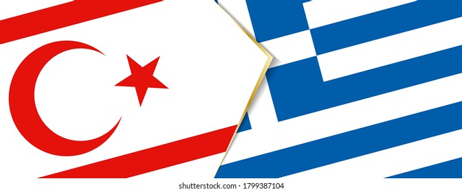 Northern Cyprus and Greece flags, two vector flags symbol of relationship or confrontation.