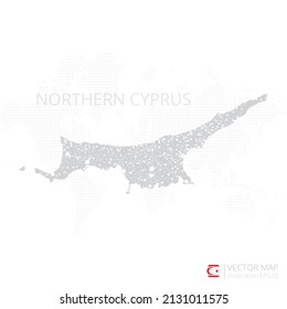 Mapa gris del norte de Chipre aislado sobre fondo blanco con línea de malla abstracta y escalas puntuales. Ilustración vectorial eps 10