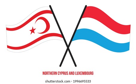 Northern Cyprus and Luxembourg Flags Crossed And Waving Flat Style. Official Proportion. Correct Colors.