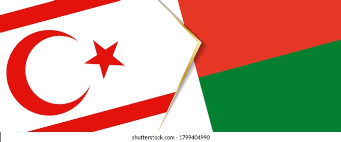 Northern Cyprus and Madagascar flags, two vector flags symbol of relationship or confrontation.