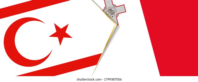 Northern Cyprus and Malta flags, two vector flags symbol of relationship or confrontation.