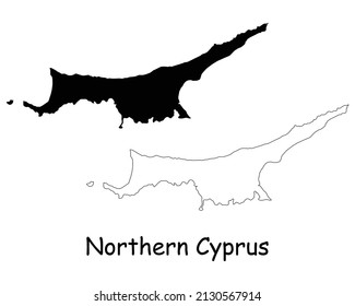 Northern Cyprus Map. Cypriot Turk Black silhouette and outline map isolated on white background. Turkish Republic of Northern Cyprus Territory Border Boundary Line Icon Sign Symbol Clipart EPS Vector svg