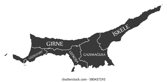 Northern Cyprus Map labelled black illustration