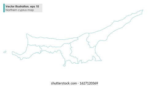 northern cyprus map with regions vector line illustration on white background