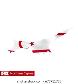 Northern Cyprus map with waving flag of country. Vector illustration.