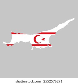Northern Cyprus outline of map on background of national flag