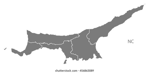 Northern Cyprus regions Map grey