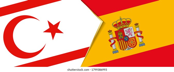 Northern Cyprus and Spain flags, two vector flags symbol of relationship or confrontation.