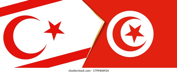 Northern Cyprus and Tunisia flags, two vector flags symbol of relationship or confrontation.