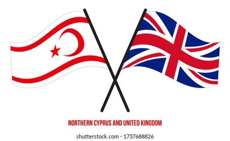 Northern Cyprus and United Kingdom Flags Crossed And Waving Flat Style. Official Proportion. Correct Colors.