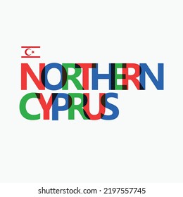 Northern Cyprus vector overlapping letters RGB typography with flag. Disputed territory logotype decoration.