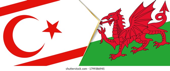 Banderas de Chipre Septentrional y Gales, dos banderas vectoriales símbolo de relación o enfrentamiento.