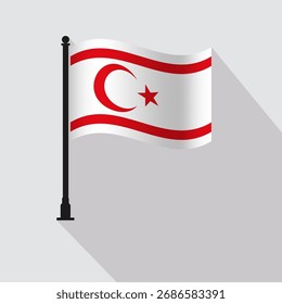 Northern Cyprus Waving Flag Pole Vector Illustration
