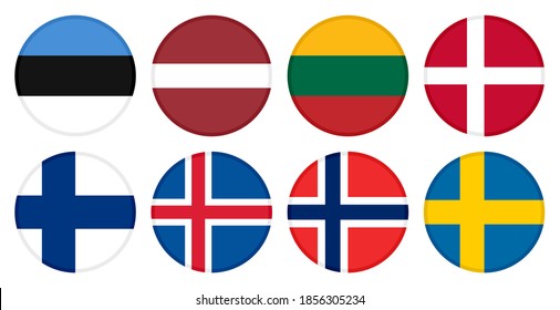 Conjunto de ícones de vetor de bandeira de países escandinavos