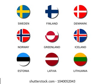 Northern Europe National Flag Icon Set Stock Vector (royalty Free 