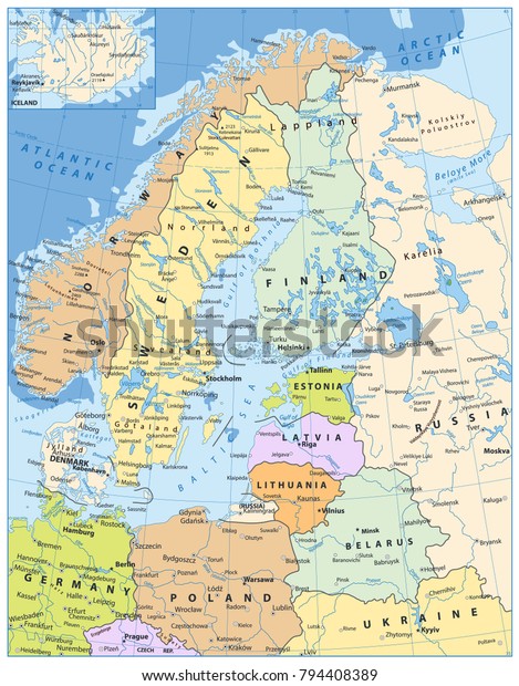Northern Europe Political Map Highly Detailed Stock Vector Royalty Northern Europe Political Map Highly 600w 794408389