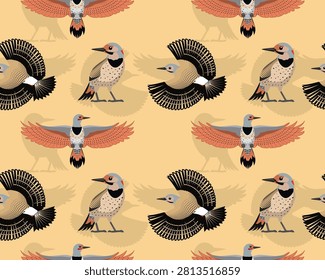 Northern Flicker Bird Seamless Pattern Background Wallpaper
