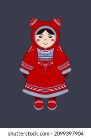 Northern girl. A child of the northern peoples. Ethnic illustration