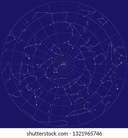 Northern hemisphere sky map vector design. Constellations of northern hemisphere