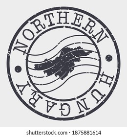 Northern Hungary, Hungary Map Postmark. Silhouette Postal Passport. Stamp Round Vector Icon. Vintage Postage Design.