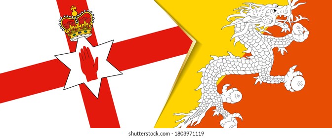 Northern Ireland and Bhutan flags, two vector flags symbol of relationship or confrontation.