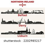 Northern Ireland cities skylines silhouettes vector set