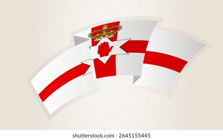 Bandeira da Irlanda do Norte em forma de fita abstrata, símbolo nacional da Irlanda do Norte. Este vetor é ideal para uso em eventos nacionais, Dia da Independência, competições desportivas internacionais.